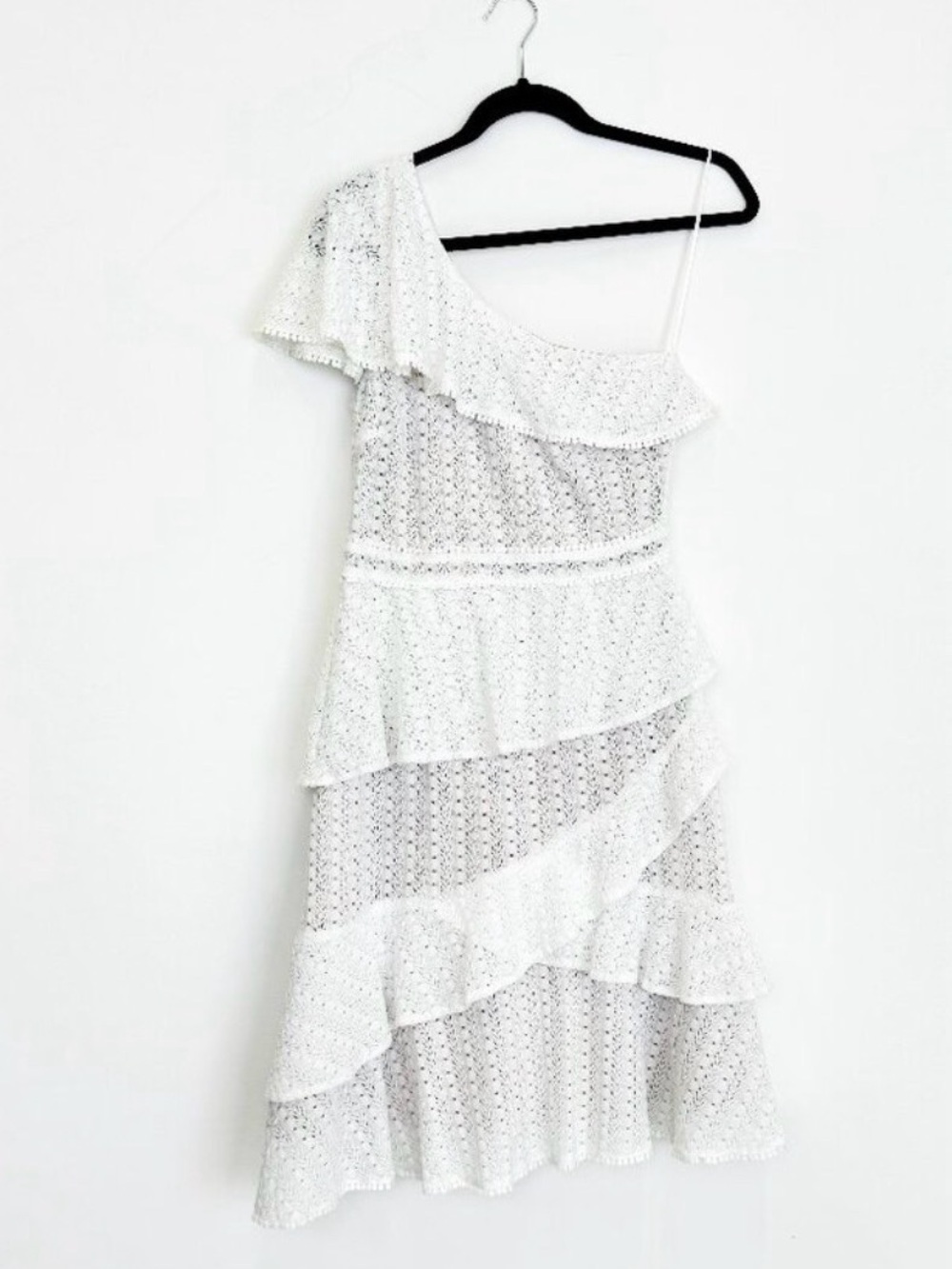 Adelyn Rae Trixie One-Shoulder Eyelet Tiered Midi Dress in White - Picture 2 of 6